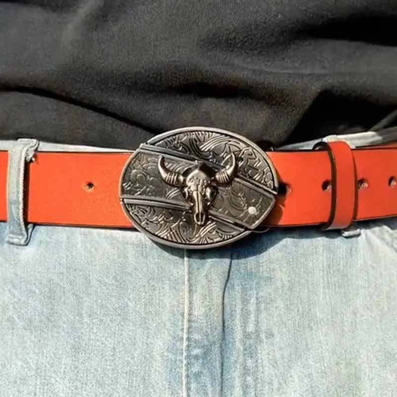 Western Style Metal Oval Belt Buckle Zinc Alloy Cowboy Belt Accessory
