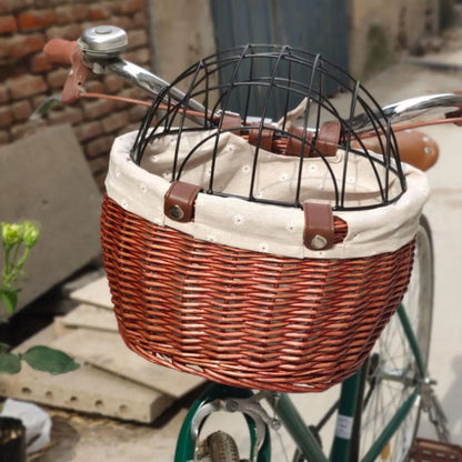 Wicker Front Bike Basket for Small Dogs and Pets