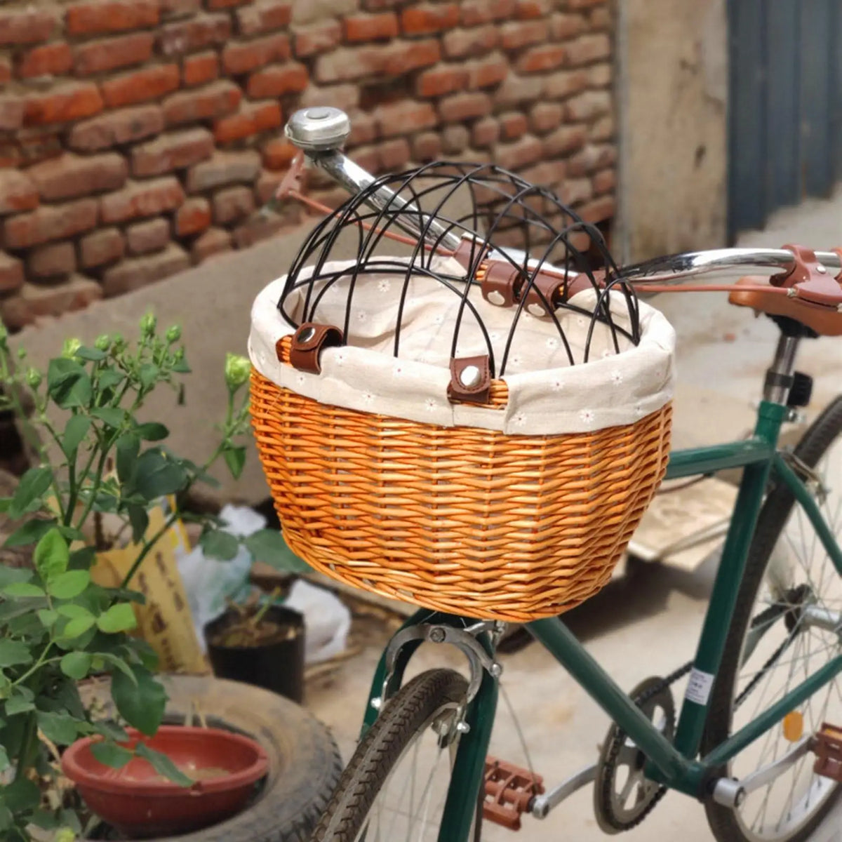 Wicker Front Bike Basket for Small Dogs and Pets