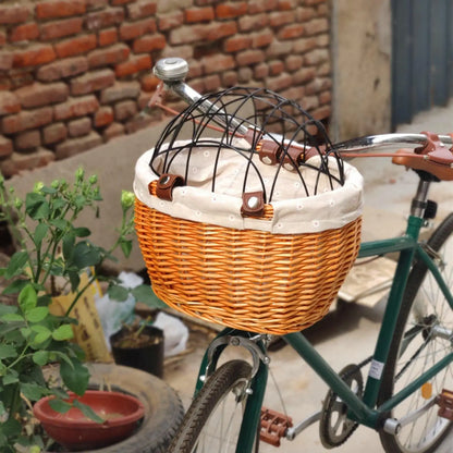 Wicker Front Bike Basket for Small Dogs and Pets