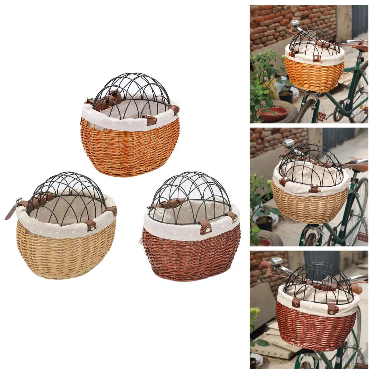 Wicker Front Bike Basket for Small Dogs and Pets