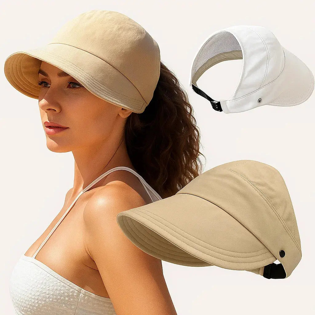 Wide Brim Foldable Sun Hat with Ponytail Opening