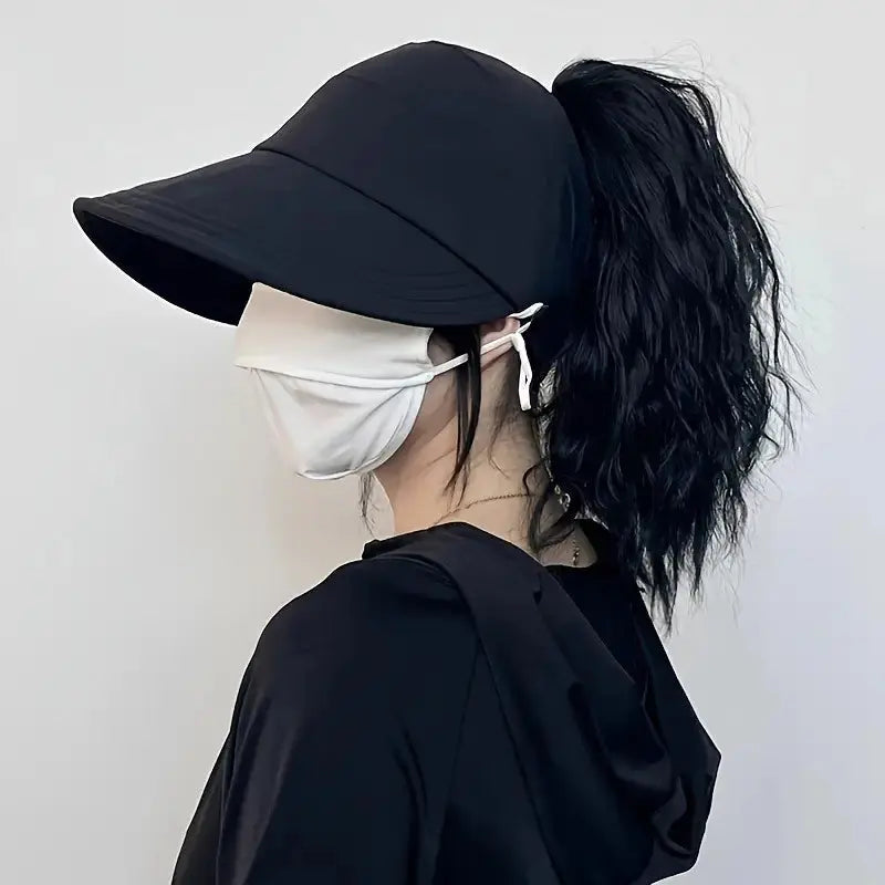 Wide Brim Foldable Sun Hat with Ponytail Opening