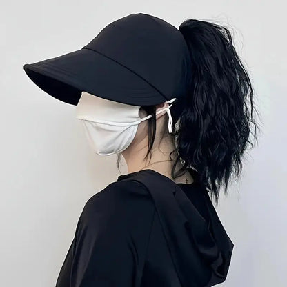 Wide Brim Foldable Sun Hat with Ponytail Opening