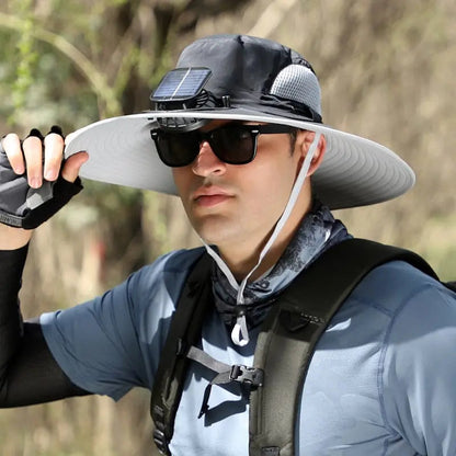 Wide Brim Solar Fan Sun Hat with USB Rechargeable Cooling