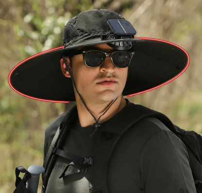 Wide Brim Solar Fan Sun Hat with USB Rechargeable Cooling