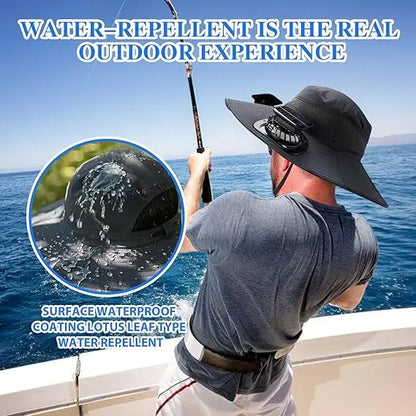 Wide Brim Solar Fan Sun Hat with USB Rechargeable Cooling