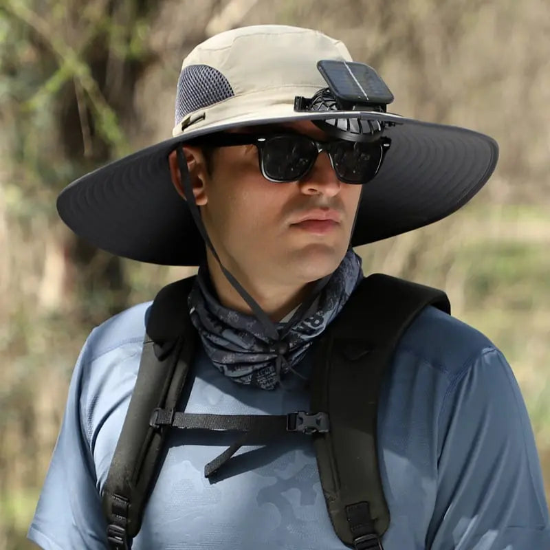 Wide Brim Solar Fan Sun Hat with USB Rechargeable Cooling