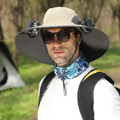 Wide Brim Solar Fan Sun Hat with USB Rechargeable Cooling