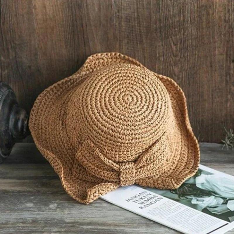 Wide Brim Summer Sun Hat with Decorative Bow