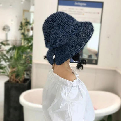 Wide Brim Summer Sun Hat with Decorative Bow