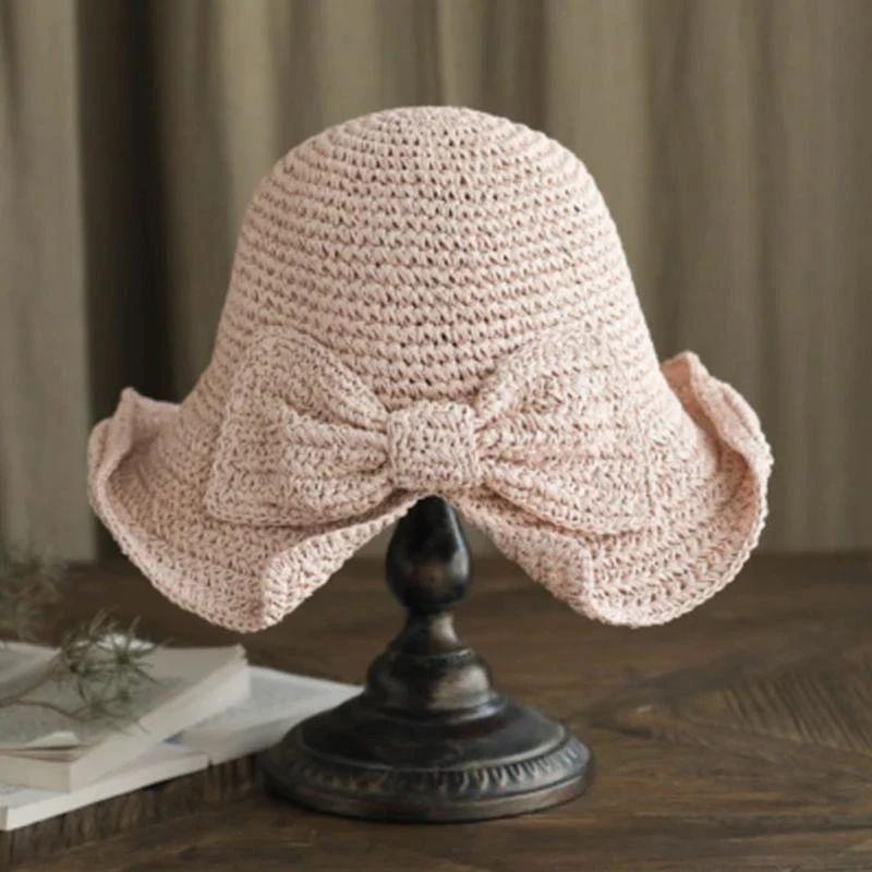 Wide Brim Summer Sun Hat with Decorative Bow