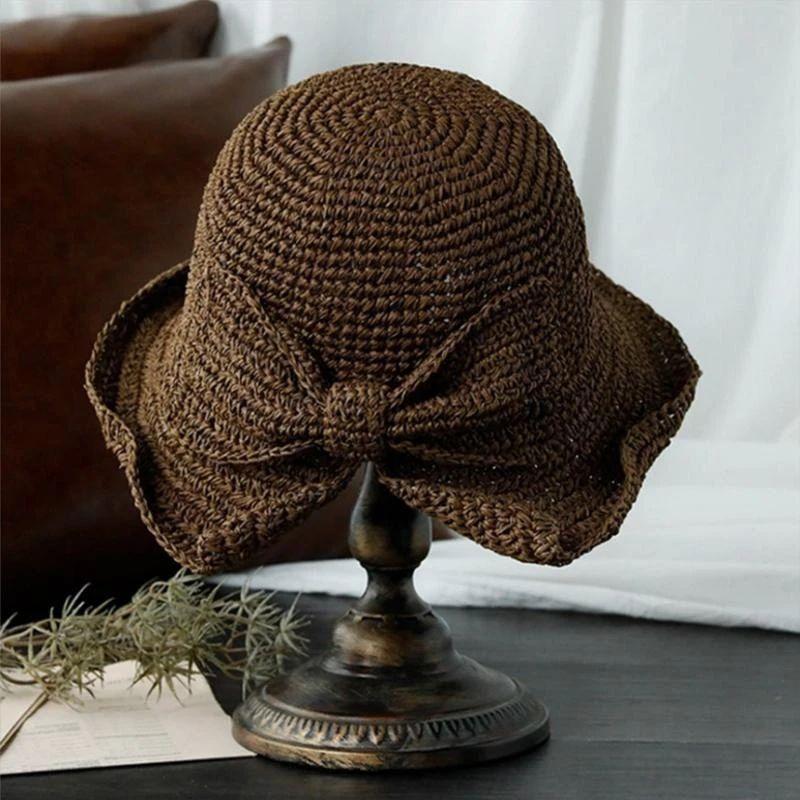 Wide Brim Summer Sun Hat with Decorative Bow