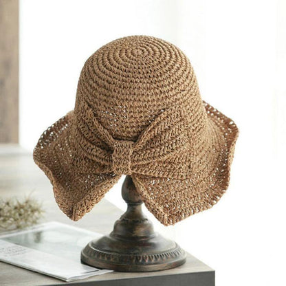 Wide Brim Summer Sun Hat with Decorative Bow