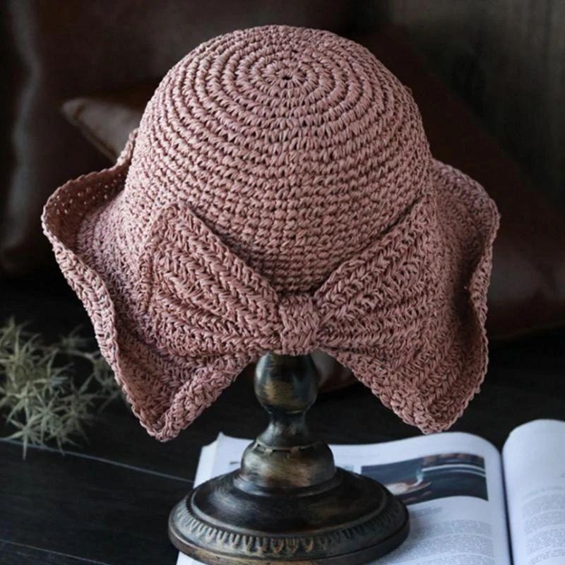 Wide Brim Summer Sun Hat with Decorative Bow