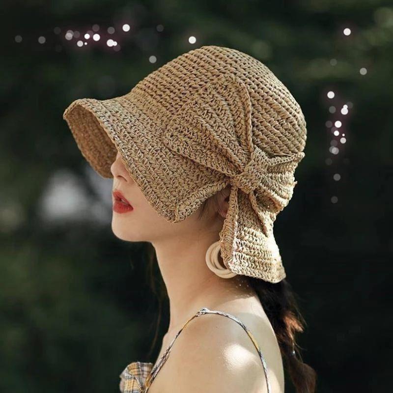 Wide Brim Summer Sun Hat with Decorative Bow