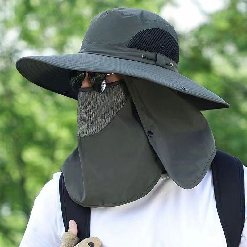 Wide Brim UV Protection Mountaineering Sun Hat with Face Cover