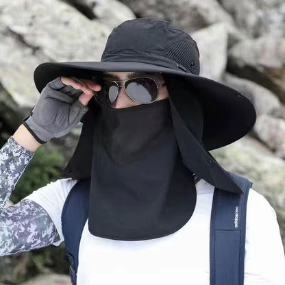 Wide Brim UV Protection Mountaineering Sun Hat with Face Cover