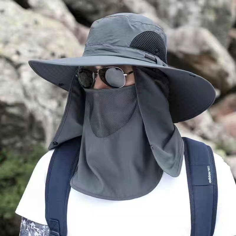 Wide Brim UV Protection Mountaineering Sun Hat with Face Cover