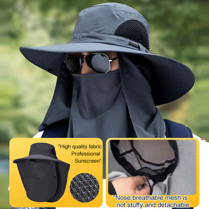 Wide Brim UV Protection Mountaineering Sun Hat with Face Cover