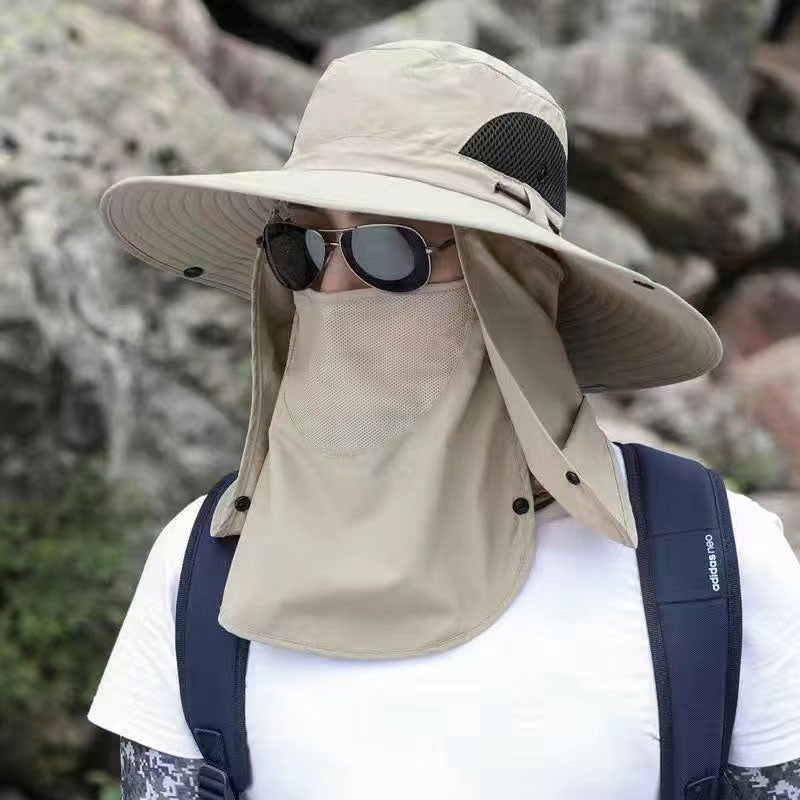 Wide Brim UV Protection Mountaineering Sun Hat with Face Cover