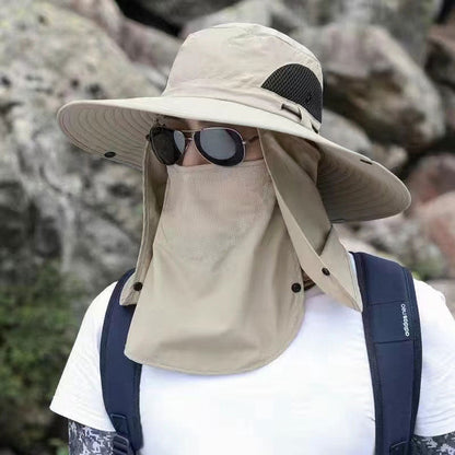 Wide Brim UV Protection Mountaineering Sun Hat with Face Cover