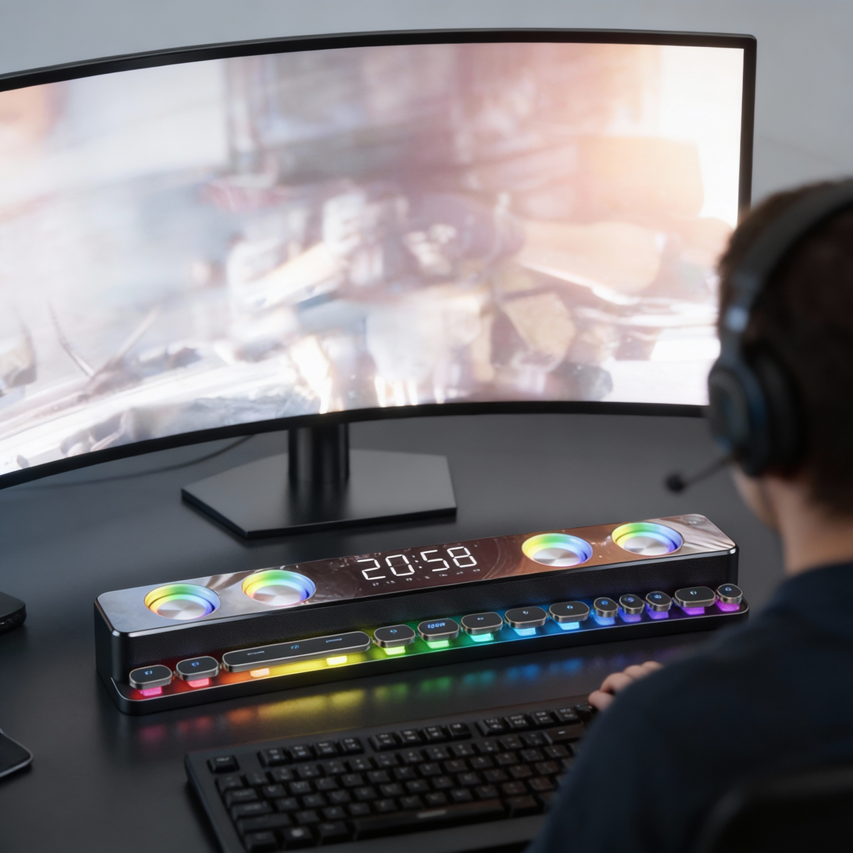 Wireless Bluetooth Gaming Sound Bar Speaker with LED Display