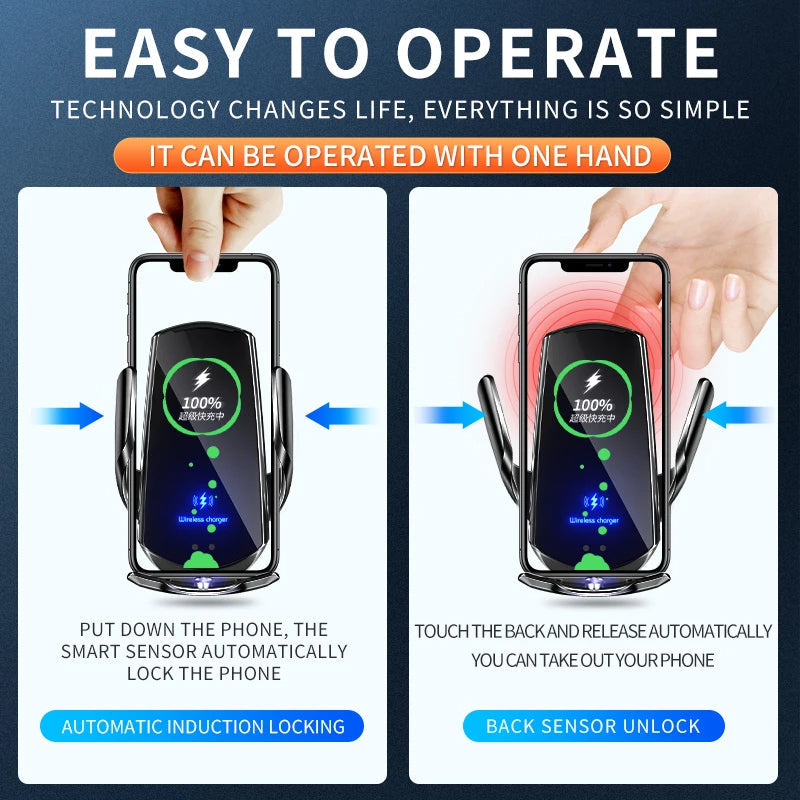 Wireless Fast Charging Car Phone Holder with Auto Clamping