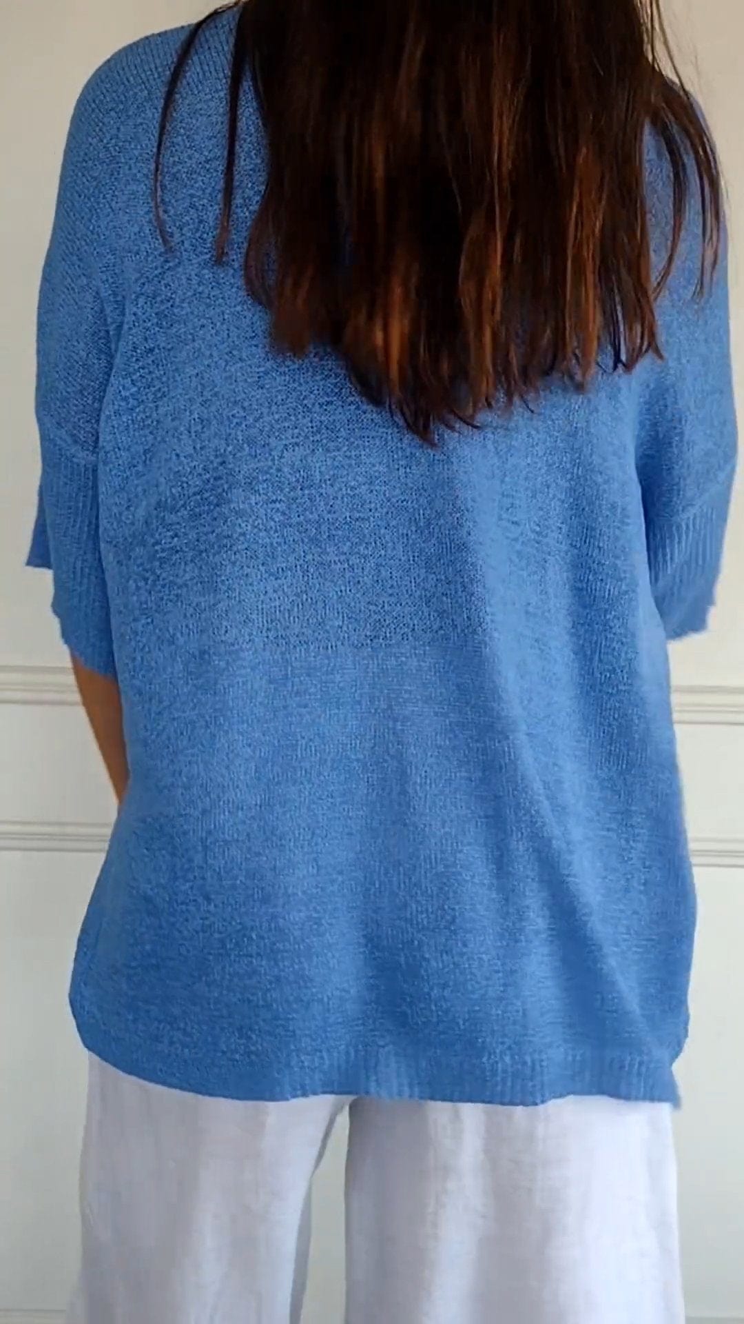 Women's Cotton Blend V Neck Knit Top with Three Quarter Sleeves