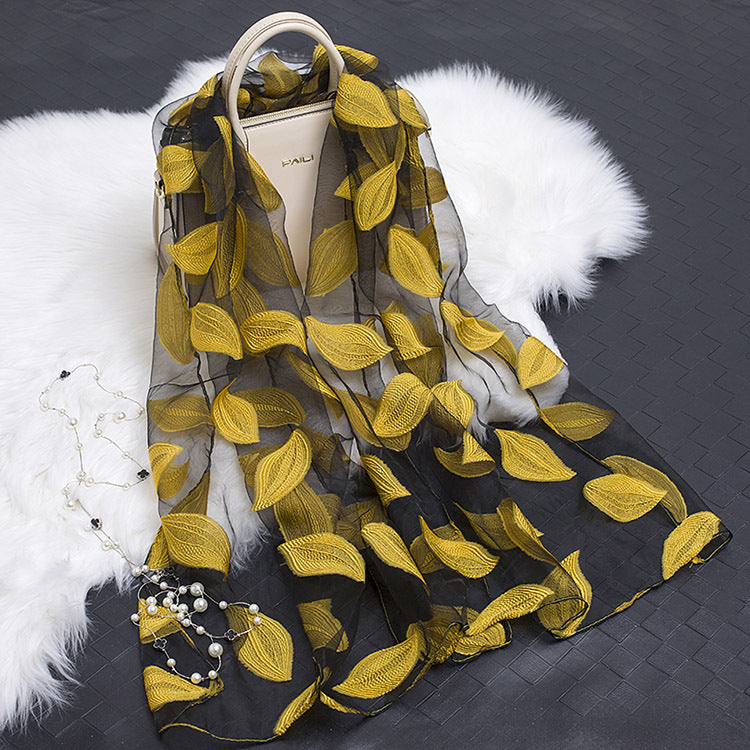 Women's Floral Organza Silk Feel Scarf Wrap Shawl