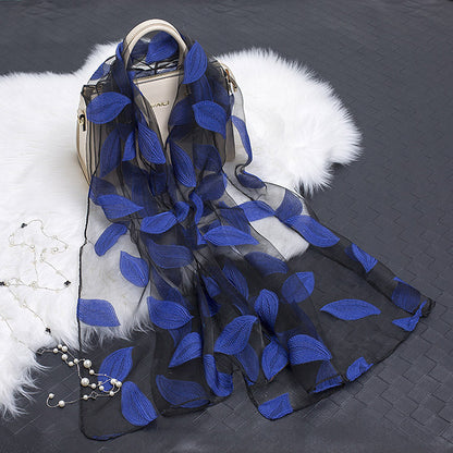 Women's Floral Organza Silk Feel Scarf Wrap Shawl