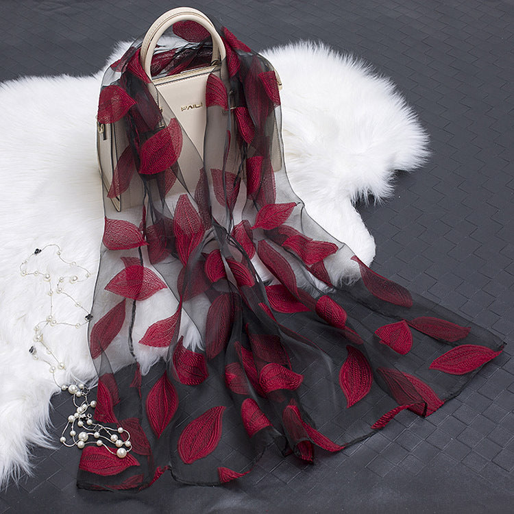 Women's Floral Organza Silk Feel Scarf Wrap Shawl