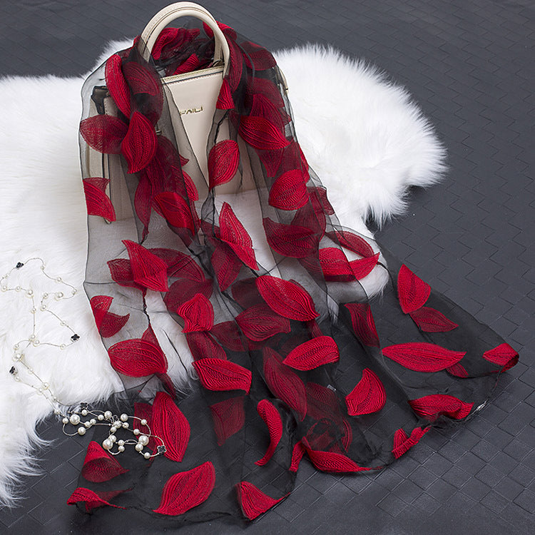 Women's Floral Organza Silk Feel Scarf Wrap Shawl