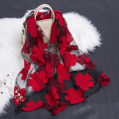 Women's Floral Organza Silk Feel Scarf Wrap Shawl