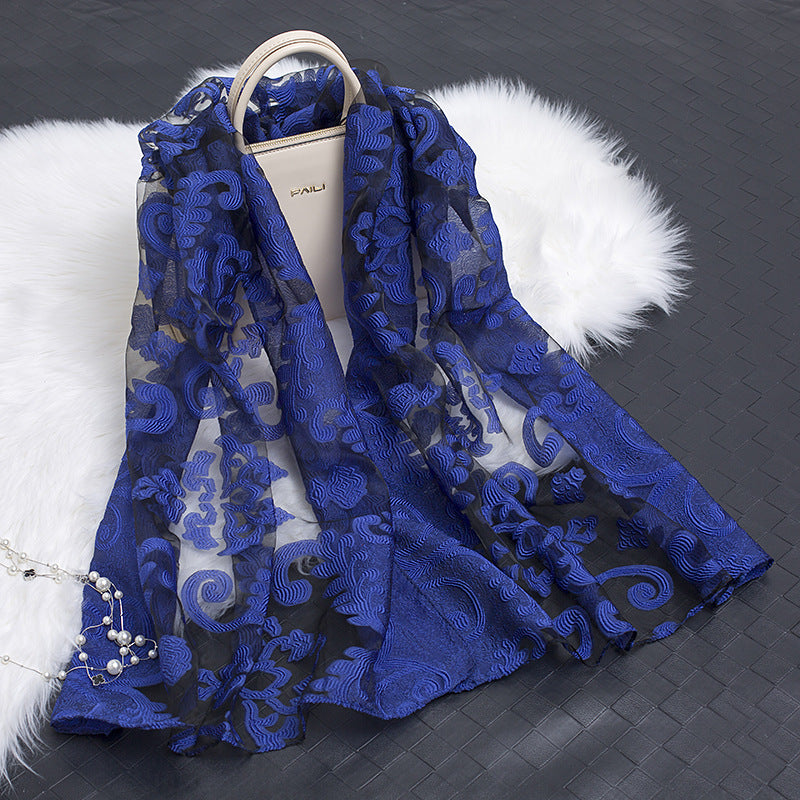 Women's Floral Organza Silk Feel Scarf Wrap Shawl