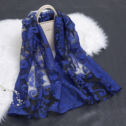 Women's Floral Organza Silk Feel Scarf Wrap Shawl
