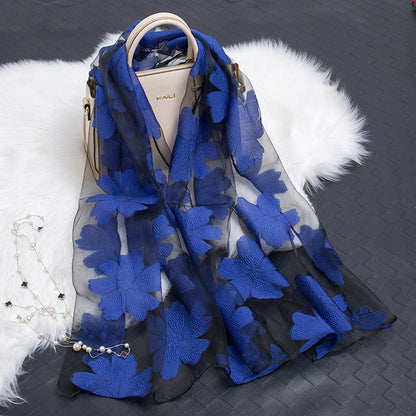 Women's Floral Organza Silk Feel Scarf Wrap Shawl