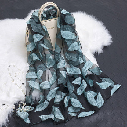Women's Floral Organza Silk Feel Scarf Wrap Shawl