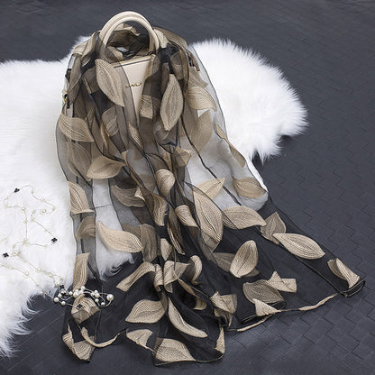 Women's Floral Organza Silk Feel Scarf Wrap Shawl