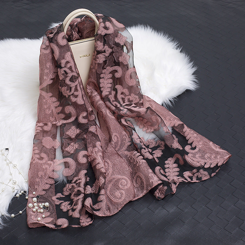 Women's Floral Organza Silk Feel Scarf Wrap Shawl