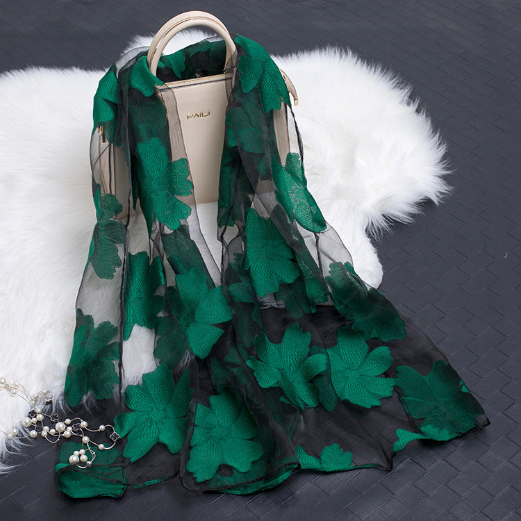 Women's Floral Organza Silk Feel Scarf Wrap Shawl