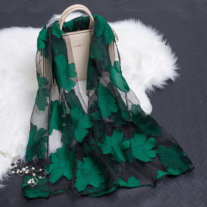 Women's Floral Organza Silk Feel Scarf Wrap Shawl
