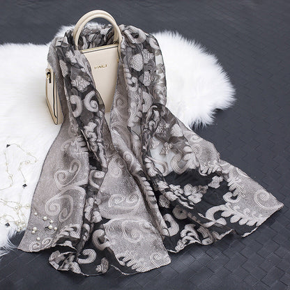 Women's Floral Organza Silk Feel Scarf Wrap Shawl