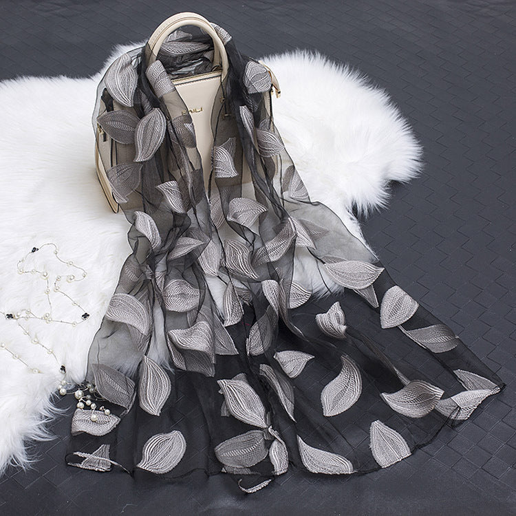 Women's Floral Organza Silk Feel Scarf Wrap Shawl