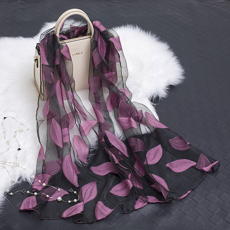 Women's Floral Organza Silk Feel Scarf Wrap Shawl