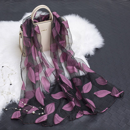Women's Floral Organza Silk Feel Scarf Wrap Shawl