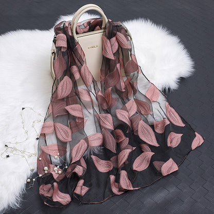 Women's Floral Organza Silk Feel Scarf Wrap Shawl