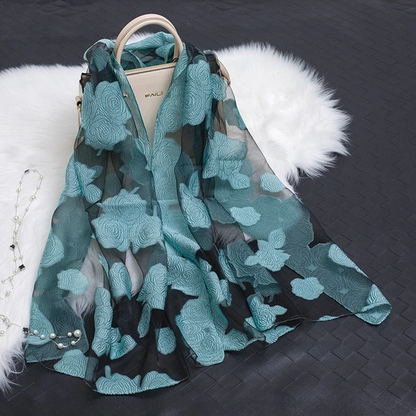 Women's Floral Organza Silk Feel Scarf Wrap Shawl