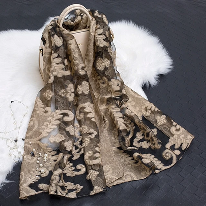 Women's Floral Organza Silk Feel Scarf Wrap Shawl