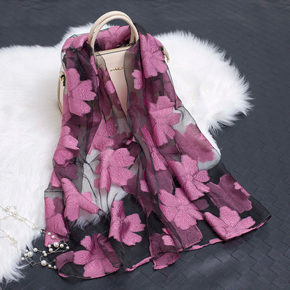 Women's Floral Organza Silk Feel Scarf Wrap Shawl